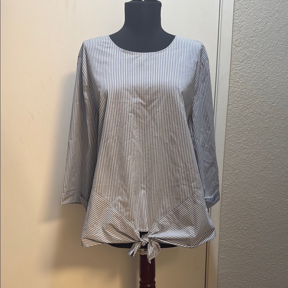 J. Jill Blue Boxy 3/4 Sleeve Blouse